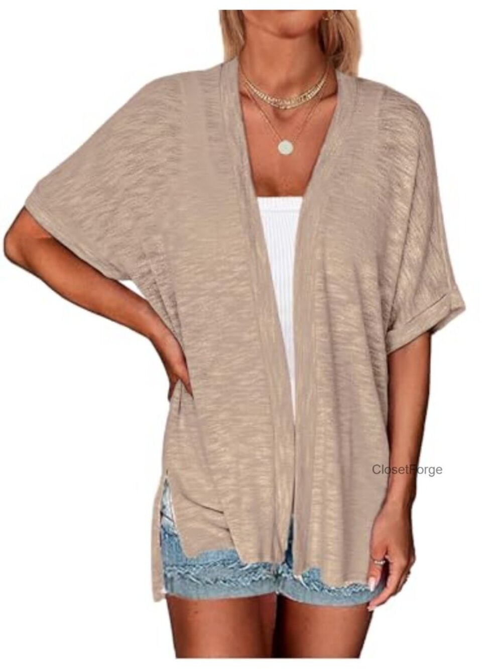 Lightweight Short Sleeve Cardigan Open Front Kimono Swim Coverup